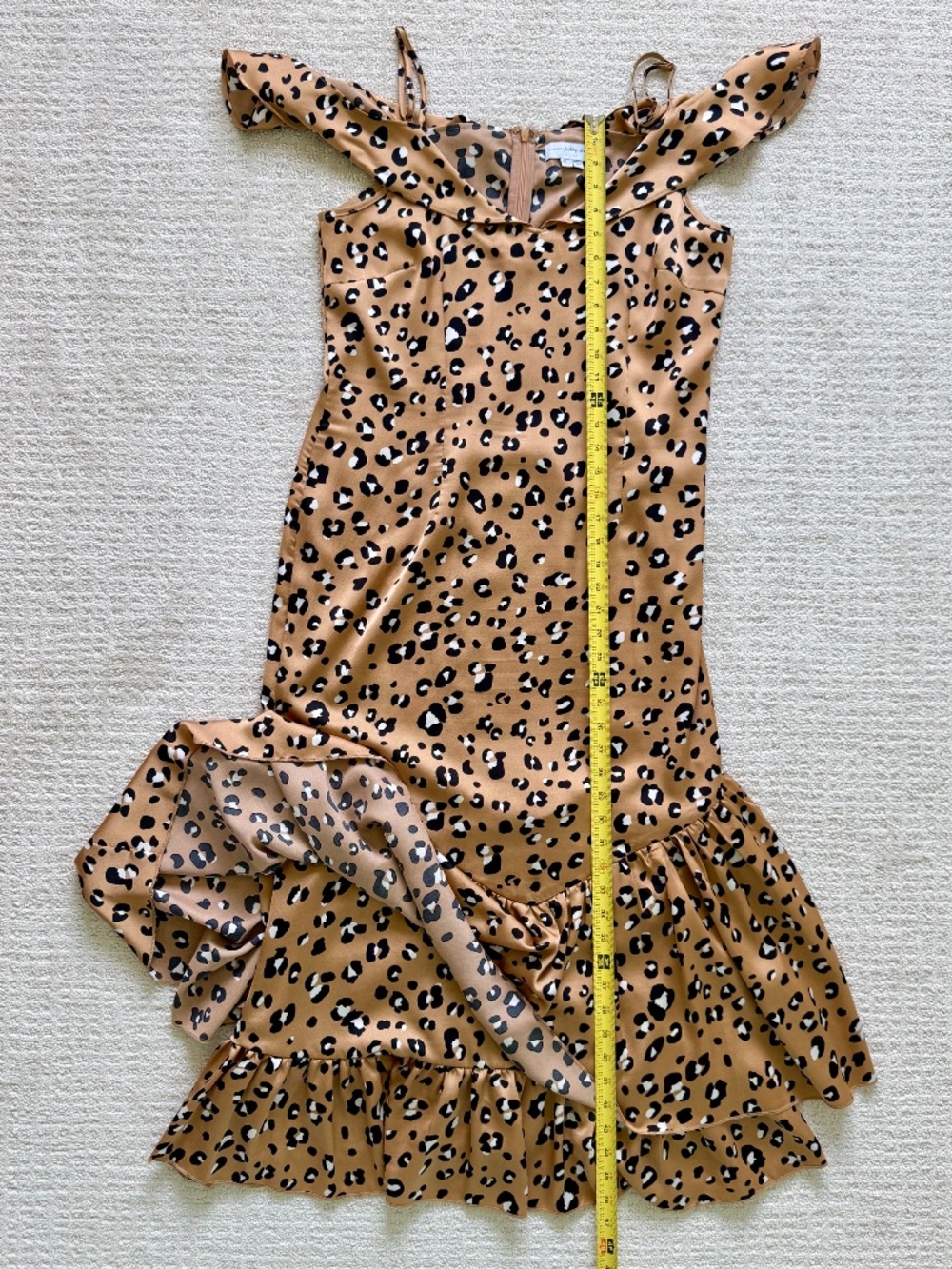 NEVER FULLY DRESSED | Leopard Print Cold Shoulder Ruffle Hem Midi Dress Sz 10 - Picture 6 of 9